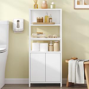 Hzuaneri Storage Bathroom Cabinet, Bathroom Floor Cabinet with Doors and Open Adjustable Shelf, Small Cabinets with Ventilated Metal Grid, Freestanding Storage Cabinets, White 7.9"D x 15"W x 35.5"H