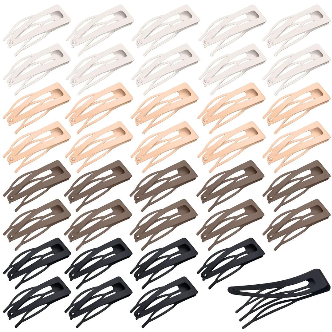 40 Pieces Snap Hair Clips Grip Hair Metal Barrettes for Women Snap Double Clip Pins Accessories for Women Making Salon(Black, Dark Brown, Beige, Cream)