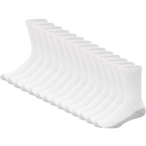 Hanes Men's Double Tough Socks, Crew and Ankle Moisturing Wicking Socks, Black & White, Multi-Packs (12-14, White - 14 Pair)