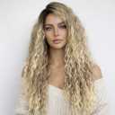 Blonde Brown Synthetic Curly Wigs for Women Long Glueless Hairline Side Part Wig for Daily Life Use (28 Inch, 4/613)