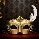 8x6FT Masquerade Backdrop Black Gold Venetian Mask Background for Party Prom Gala Birthday Ball Decorations Photo Booth Props