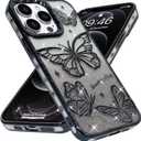 BITOBE Designed for iPhone 12 Pro Max, Cute 3D Butterfly Case Slim Plating Glitter Bling Luxury Cover for Women Girls Protective Camera Protection Bumper 6.7" Black