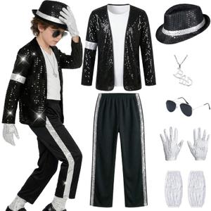 Kids Pop Star Costume, 80s 90s Outfits for Kids, Rockstar Costume for Boys & Girls, Halloween Dance Party (3-5T)