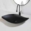 Oval Black Bathroom Vessel Sink With Faucet And Drain 26"x13" Leaf Shaped Vessel Sinks Bathoom Stone Resin Sinks Above Counter Sink Bowl Black Bowl Sinks for Bathrooms