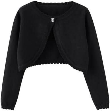 Miccina Girls Bolero Cardigan Sweater Toddler Kids Long Sleeve Button Knit Shrug Cropped Cover Up Jacket Tops 7-8 Years