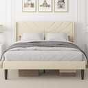 VECELO Upholstered Platform Full Bed Frame with Fabric Headboard,Wooden Slats Support/No Box Spring Needed/Mattress Foundation,Beige
