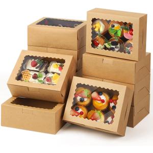 Cupcake Boxes,8X6X3 Inch 24Pack Cookie Boxes with Window,Bakery Box,Kraft Paper Brown Gift Box for Pastries,Cookies,Cake,Donuts,Macaroon Gift Box,candy special food box,