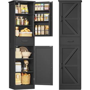 TEENFON Tall Storage Cabinet with 3 Door Shelves & 1 Drawer, Narrow Kitchen Pantry Cabinet for Living Room, Bathroom, Entryway, Black