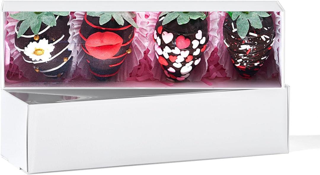 50Pcs 8x2.2x2 Inches Chocolate Covered Strawberry Boxes, Mcaron,Truffle,Chocolate Boxes Empty & Bakery Boxes for Cake,Strawberry,Dessert,Bonbon & Sweet Boxes Party Favors