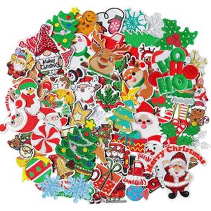 Harsgs 60PCS Random Christmas Iron on Patches, Embroidered Iron on/Sew on Patches Xmas Themed Applique for Clothes, Dress, Hat, Jeans, DIY Accessories (Pack of Assorted)