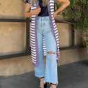 BLENCOT Women's V Neck Striped Fall Sweater Vest Causal Sleeveless Button Cardigan Midi Cover Up Tank Dresses (White, S)