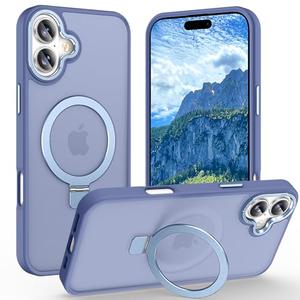 Lufanbis Magnetic for iPhone 16 Plus Case with Ring Stand, [10 FT Drop Protection] [Velvety Touch] Slim Translucent Matte Back Shockproof Phone Case for iPhone 16 Plus 6.7'', Sierra Blue