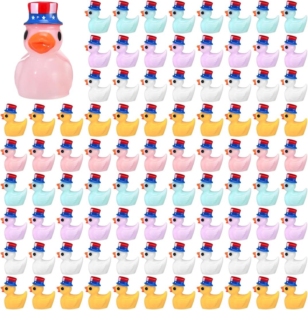 100 Pcs Veterans Day Mini Resin Ducks Patriotic Duck Figurines American Flag Tiny Ducks Figurines Bulk Patriots Decor for Micro Garden Landscape(Mixed Colors)