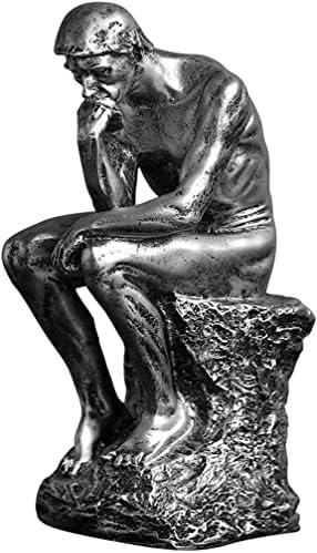 Resin Thinker Statue Thinker Figurine Thinking Man Sculptures for Home Office Desktop Crafts Gifts - Silver