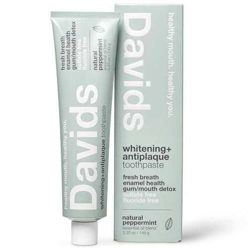2 x Davids Fluoride Free Toothpaste, Teeth Whitening, Antiplaque, SLS (Sulfate) Free, Promotes Enamel Health, Mouth & Gum Detox, EWG Verified, Peppermint, 5.25oz