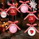 24PCS Ball Ornaments, 2.36 Inches Red Pink White Ball Shaped Ornaments, Cute Ball Hanging Baubles Decorations for Tree Love Day Wedding Christmas Party Supplies
