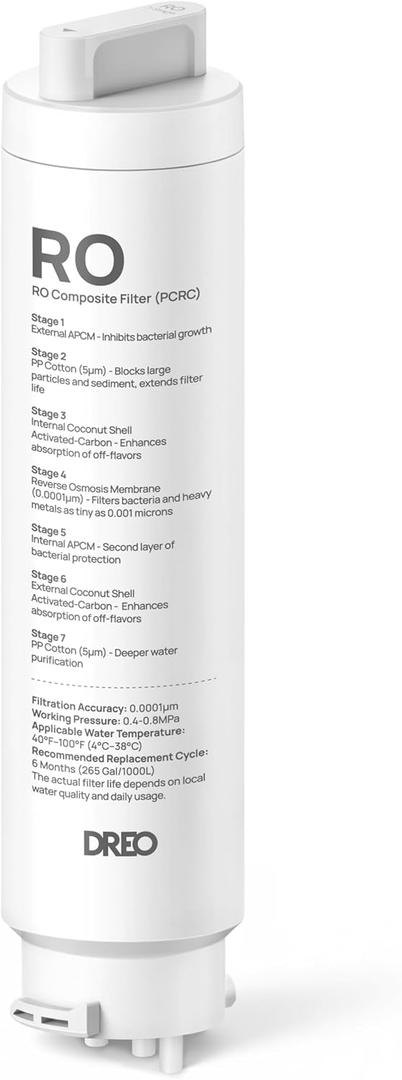 DREO 7-in-1 Reverse Osmosis Filter, Replacement for DREO RO Water Filter 112 & 113 & 114 & 115, Removes 99.99% of Contaminants including PFOA, PFOS, Chlorine, 6-12 month per Cartridge, SGS Tested