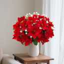 14'' Poinsettias Artificial Christmas Flowers for Outdoors,12 Bundles Mixed Fake Red Silk Flowers Faux Plastic Plants UV Resistant for Home Garden Porch Patio Outdoor Indoor Decor