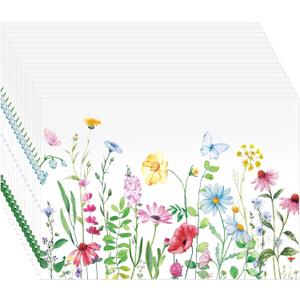 100 Pack Floral Paper Placemats for Dining Table Setting, Watercolor Flower Disposable Placement Mats Spring Summer Table Mats for Bridal Shower Wedding Party Supplies, 10 x 14 Inch (Bright)
