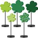 Wenqik 5 Pcs St Patrick's Day Decorations Irish Wood Shamrock Tabletop Decor Green Lucky Clover Block Sign Tall Standing Freestanding St Patricks Centerpiece for Table Home Party