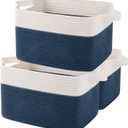 OIAHOMY Storage Baskets - Woven Cotton Rope Baskets for Shelves, Toy Towel Organizer Bins, Pack of 3, Blue & White