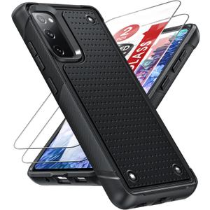 LeYi for S20 FE 5G Phone Case: Samsung S20FE 5G Case with [2 Pack] Screen Protectors, Shockproof Heavy Duty Dual Layer Protective Hard PC Textured Back & Soft Bumper Case Cover Galaxy S20 FE, Black