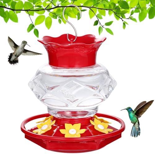 Fchstaer Hummingbird Feeders for Outdoors Hanging Ant and Bee Proof, 18OZ Diamond Humming Bird Feeders for Outside Circular Perch with Leak Proof & 6 Feeding Ports, Gifts for Women,1 Pack Plastic