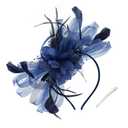 Women's Fascinators Feathers Mesh Ribbons Tea Party Hats with Headband and Clip Fascinator Hat (Navy) (M)
