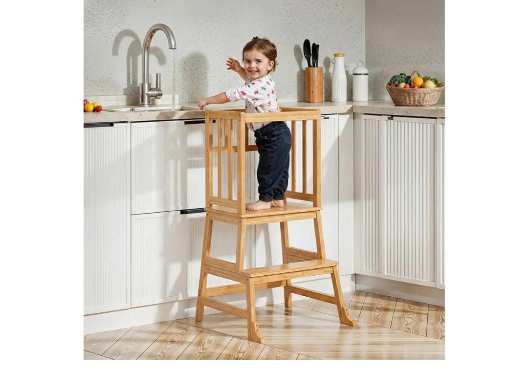 COSYLAND Toddler Kitchen Standing Tower -Toddler Kitchen Stool Helper - Kids Kitchen Step Stool for Learning Bathroom Kitchen Living Room Dining Room 1.5-3 Years Light Yellow