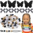 100pcs Hair Beads for Braids Gold Loc Dreadlock Hair Beads Black Gingham Mini Hair Bows Lace Embroidery Butterfly Hair Clips 3 Styles Y2K Hair Accessories for Women Girls
