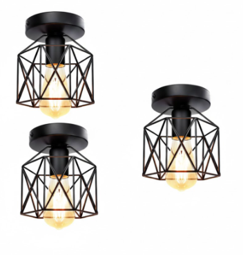 jose2015 Rustic Farmhouse Flush Mount Ceiling Light Fixture,Industrial Black Light Fixture for Entryway Hallway Bedroom Kitchen Stairway Porch with E26 Socket UL Listed-3 Pack.