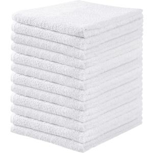 QQV White Terry Cloth Bar Mop Towels - 100% Cotton Cleaning Towels & Rags, Absorbent & Quick Drying, 16"x19", Pack of 12