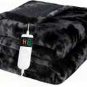 Electric Heated Blanket Throw 50''x60''Size Faux Fur Heating Blanket 10 Heating Settings, 1-8h Timer & Overheat Protection, Machine Washable, Soft Flannel and Sherpa Full Body Warmth (Black)