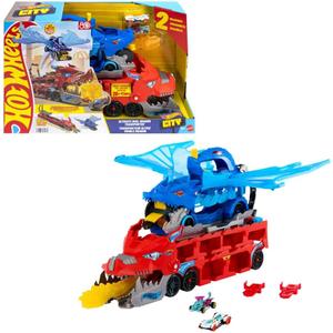 Hot Wheels City Toy Car Track Set, Ultimate Dual Dragon Transporter & 2 Die-Cast Cars, Large-Scale & Detachable Dragon, Stores 20+ Vehicles