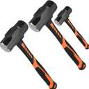 3 PCS 2lb 3lb 4lb Sledge Hammer, Heavy Duty Crack Hammer with Forged Steel Head and Shock Reduction Fiberglass Handle, Club Hammer for Demolition Work
