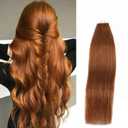 YMEYME Tape in Hair Extensions Human Hair Invisible Reusable Seamless Skin Weft Remy Tape Hair Extensions Double Side Human Hair for Full Head 20Pcs 50g #30 Auburn 18inch
