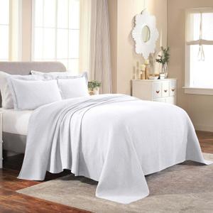 Superior Fleur De Lis Cotton 3 Piece Bedspread Set, Home Bed Decor, Decorative Textured Bed Spread, 2 Pillow Shams, Airy Blanket, Matelasse Coverlet Bedding, Boho Medallion, Queen, White