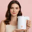 0.5L Small Portable Electric Tea Kettle Stainless Steel, Travel Mini Electric Coffee Kettle, Hot Water Boiler Heater for Business Trip, Camping, Travel, Office (White)