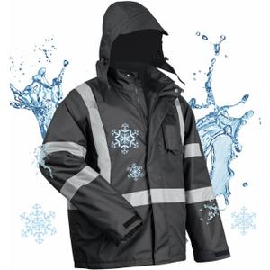 toolant 100% Waterproof Safety Jackets for Men, Hi Vis Reflective Work Jackets, Construction Rain Coats for Cold Weather (XX-Large, Black)