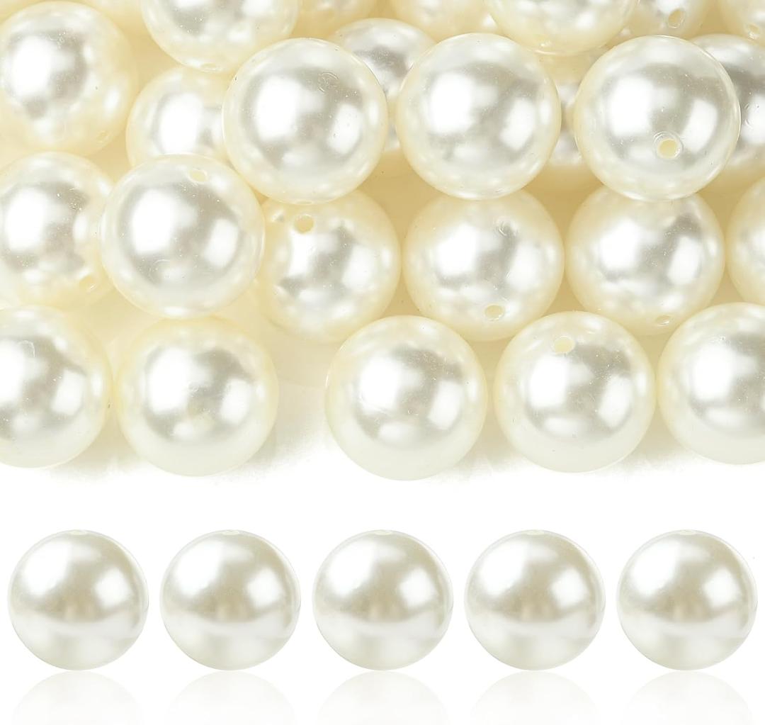 Ornazy 60Pcs 25mm Acrylic Imitated Pearl Beads Round Pearl Craft Beads for Jewelry Making Bracelets Necklaces Decoration