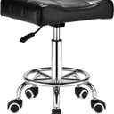 Square Salon Rolling Stool - 300lbs Weight CapacityAdjustable Swivel Stool with WheelPu Leahter Comfortable Cutting Stools for Salon Tattoo Stylist Massage Perfect for Work SPA (Black)