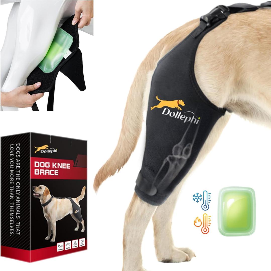 Dog Knee Brace for Torn ACL Hind Leg, Hot/Cold Compress for Patella Dislocation or Osteoarthritis, Cruciate Ligament Injuries, for Medium & Large Dogs,Patent Pending(Right Leg,XL)