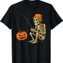 Funny Fishing Halloween Costume Skeleton Men Dad T-Shirt (Black)