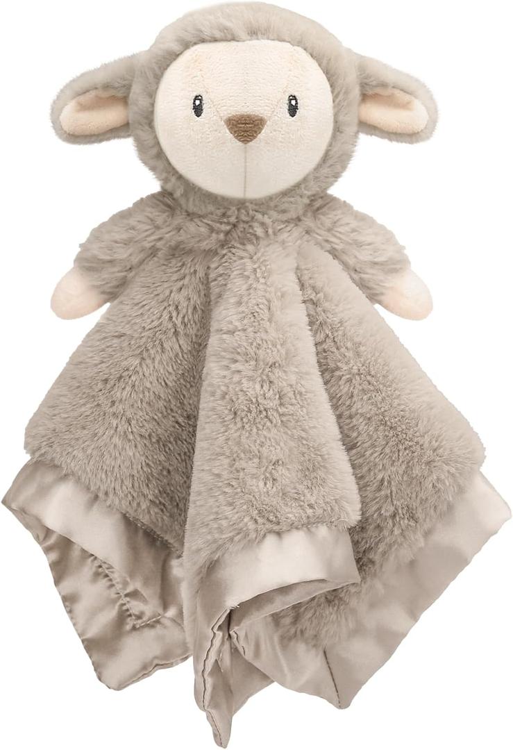 Lamb Baby Security Blanket for Boys Girls, Lovey Fluffy Snuggle Toy Great Shower Gift for Baby Newborn Plush Stuffed Animal, Brown 13.5 Inch