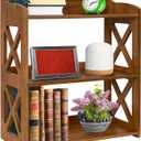 Pink Bookcase by Natural Wood, 4 Tier Bookshelf, Small Book Shelves Freestanding Display Storage Shelves. Open Bookshelf for Bedroom, Living Room and Office (Brown, 3 Tier)