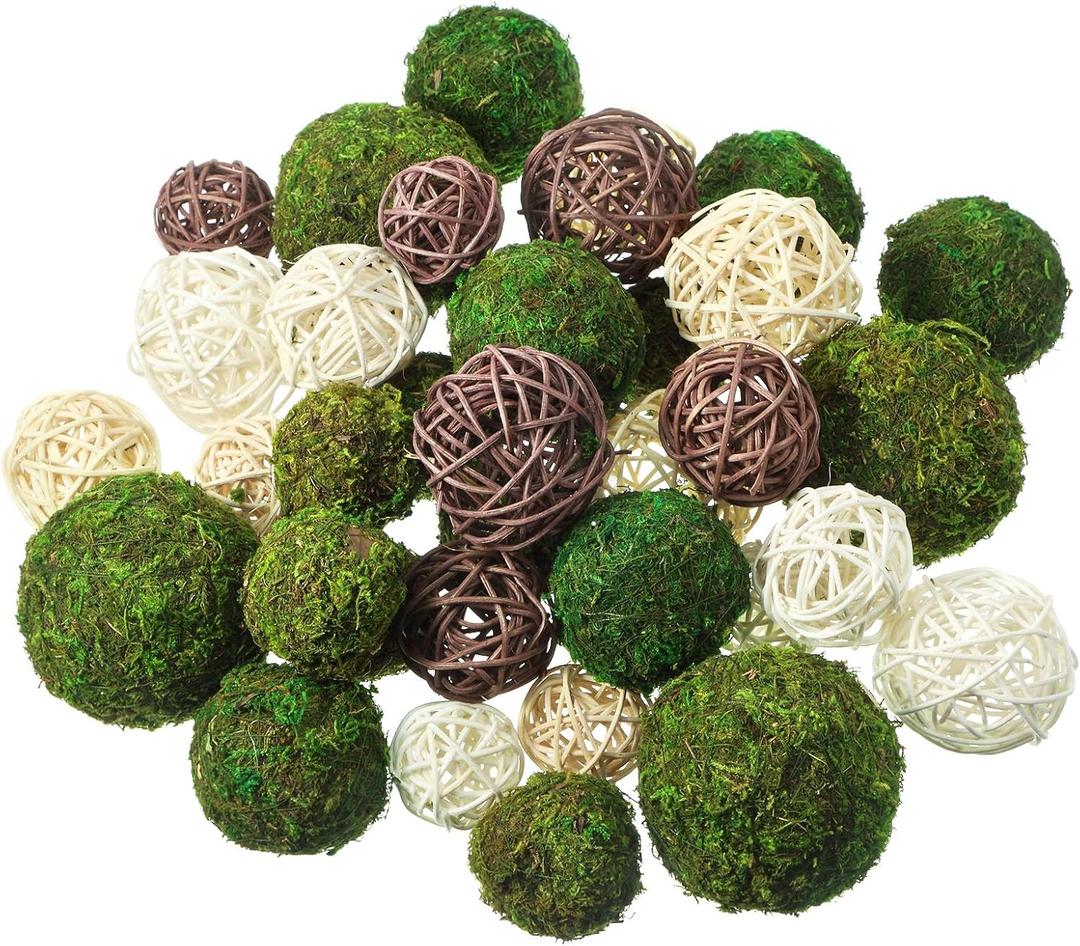 Patelai 72 Pcs Wicker Rattan Balls Decorative Balls for Vase Centerpiece Bowls Orbs Filler for Spring Summer Craft Home Decor, 4 Sizes(White, Beige, Brown)