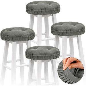 Marsui 4 Pieces Soft Stool Covers Round Bar Stool Cushions with Elastic Band Padded Seat Covers Nonslip Round Seat Cushions for Chairs Slipcovers(12 Inch,Dark Gray)