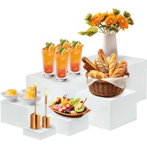 Buffet Risers Set of 6, Acrylic Food Risers for Buffet Table, White Display Stand Set with Hollow Bottoms, Cube Boxes for Cake Catering Dessert Party (3", 4", 5", 6", 7", 8'') Christmas Gift