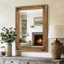 AMOISE Farmhouse Bathroom Vanity Mirror, 32" x 24" Wood Frame Wall Mirror, Vintage Rustic Decor for Entryway, Bedroom, Living Room, Vertical or Horizontal Hanging