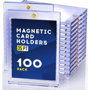 100ct Magnetic Card Holder, 35pt One Touch Card Holder, U-V Protectors Hard Plastic for Trading Cards, Magnet Case, Sports, Game, Football, Baseball